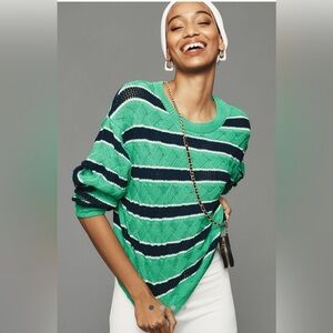 Maeve Woven Green Stripe sweater Anthropologie size Small
